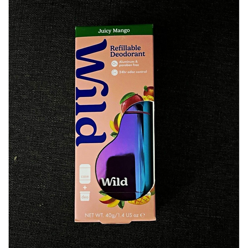 Wild Refillable Deodorant Juicy Mango  1.4 oz Vegan case and 1 refill starter